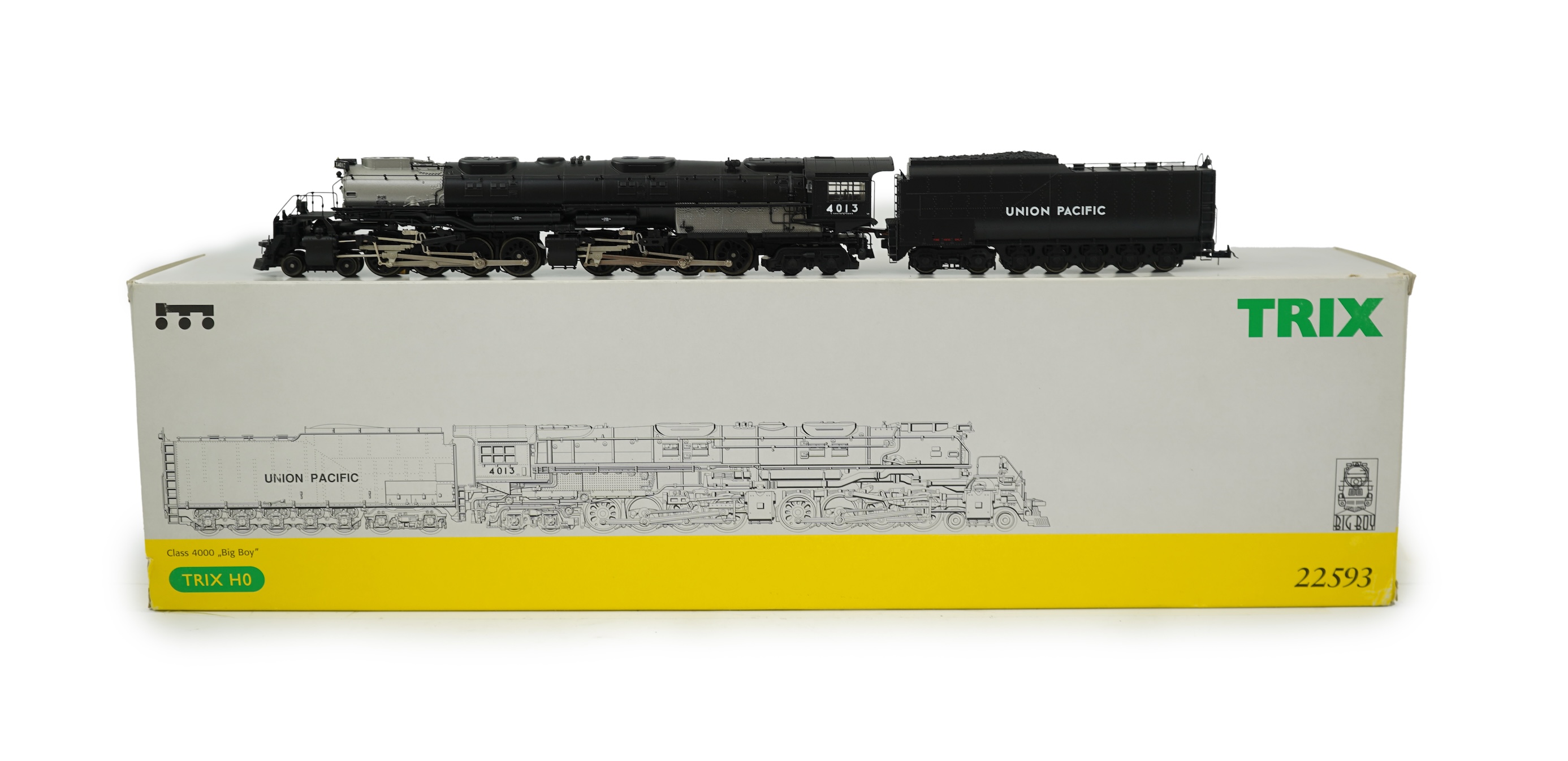 A boxed HO gauge Trix (22593) model of Union Pacific Big Boy, 4013, 4-8-8-4 tender locomotive, powered for two rail operation.